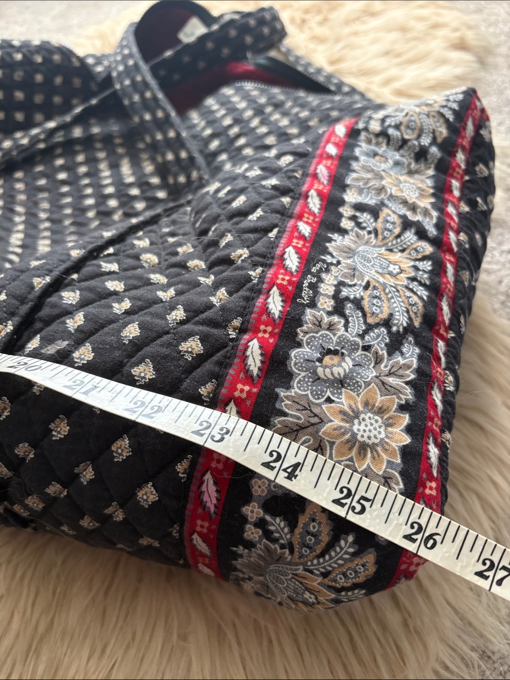 Vera Bradley Black Quilted Tote with Red and Cream Floral Trim - Picture 8 of 9